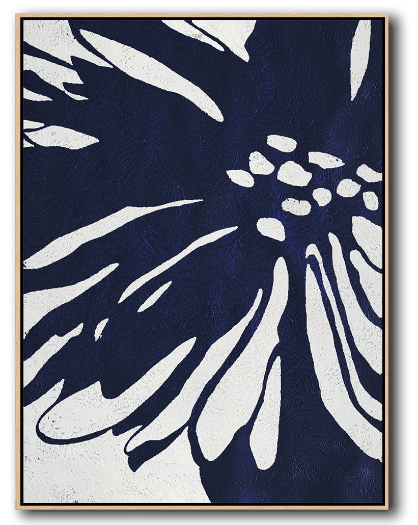 Buy Hand Painted Navy Blue Abstract Painting Online - Wide Abstract Art Huge